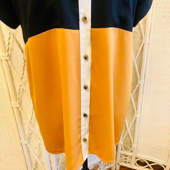 Forever 21 Blouse Colorblock Button Front Black Gold Oversized size Medium - Picture 5 of 16